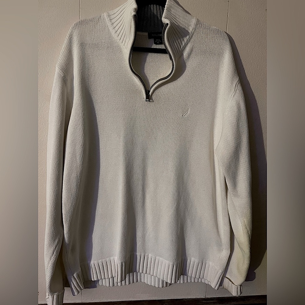 NAUTICA Sweater Mens XL Winter White 1/4-Zip Pullover Cotton